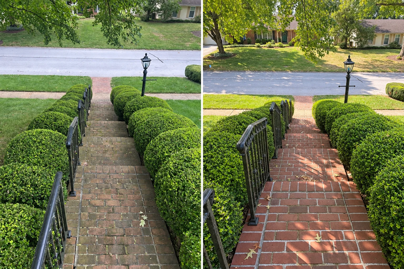 Brick walkway cleaning before and after