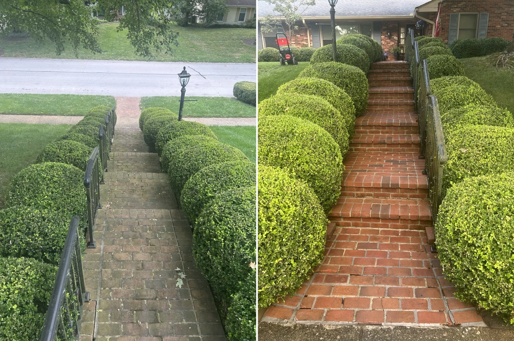 Brick walkway cleaning before and after