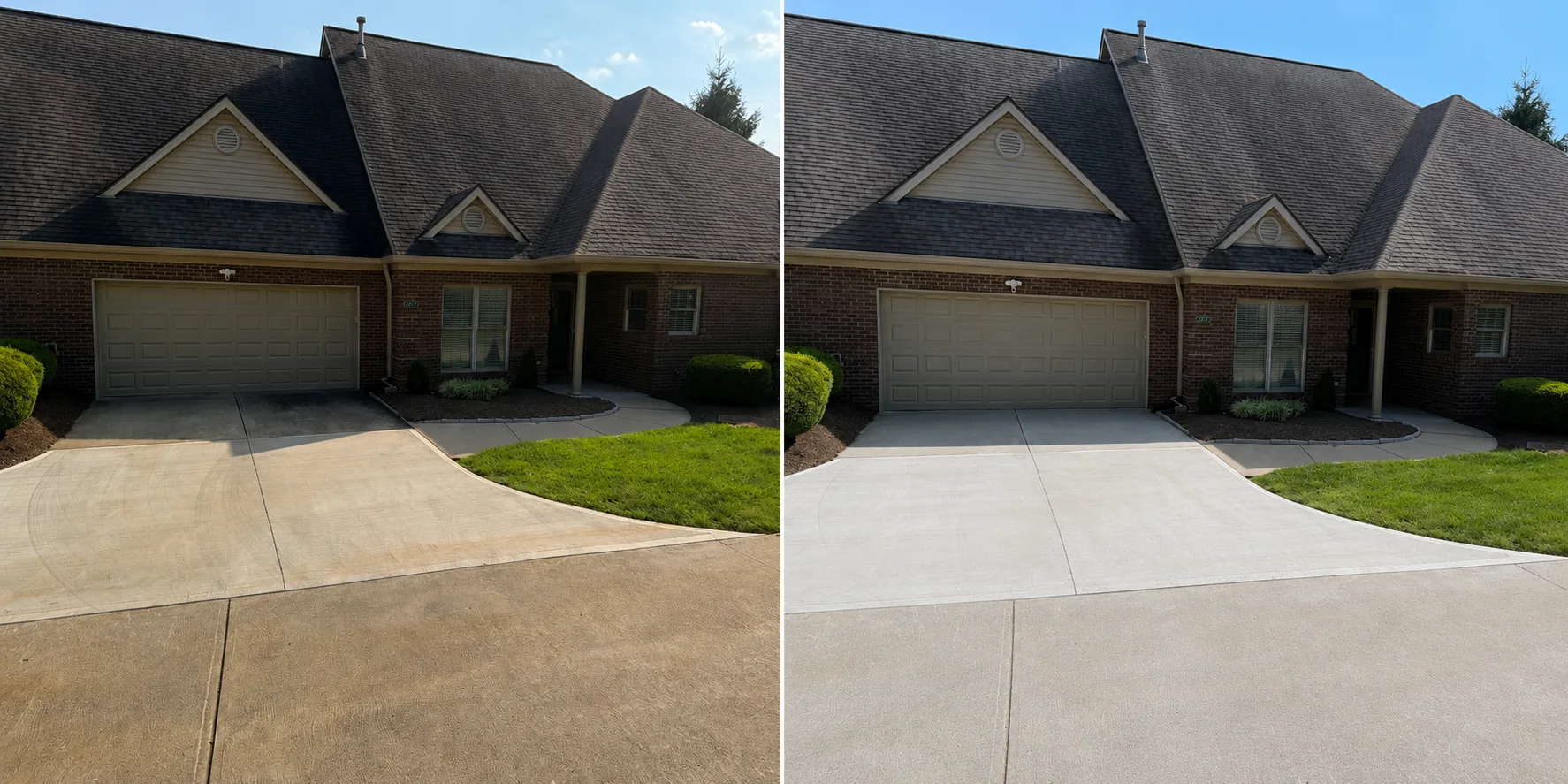 Pressure washed concrete driveway