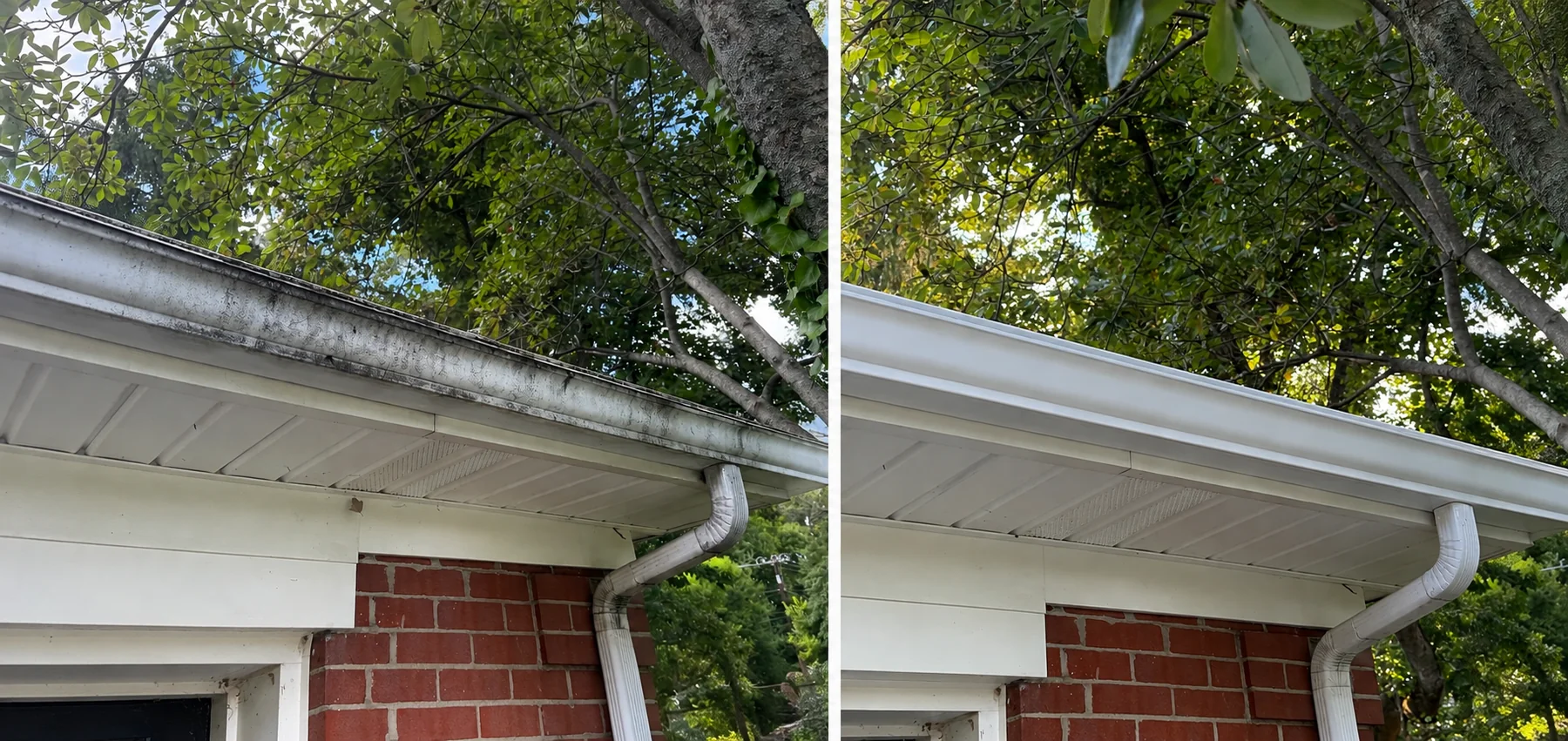 Gutter cleaning before and after